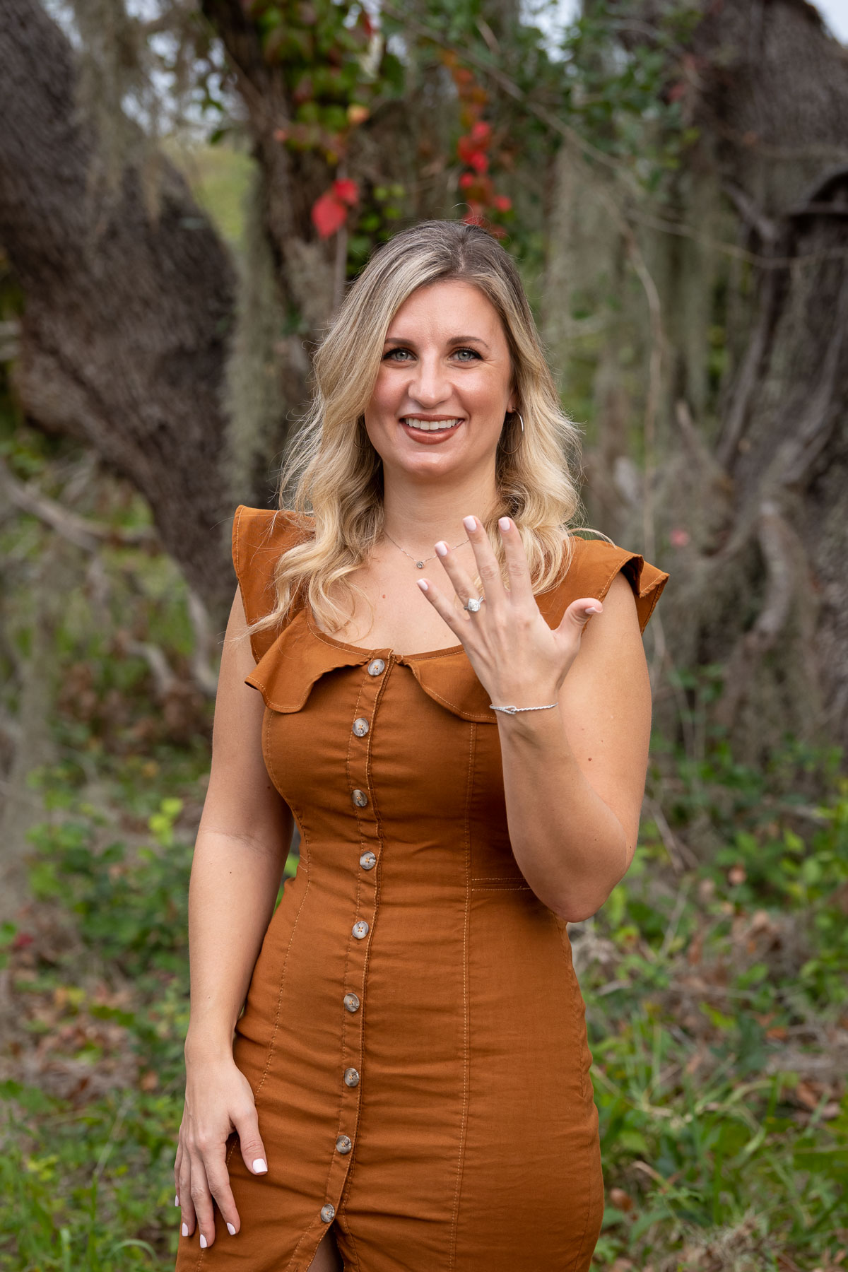 woman showing off her engagement ring