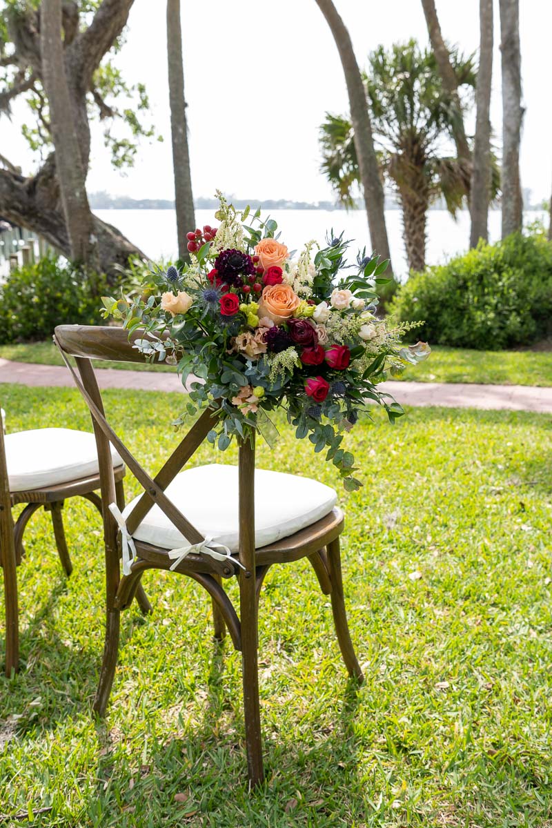 gorgeous flowers on a chair designed by Venetian Flowers