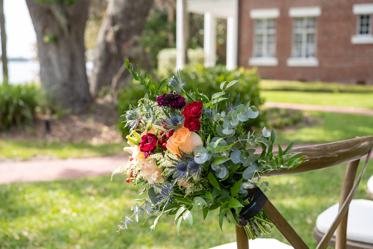 close up of flowers by Venetian Flowers attached to a chair