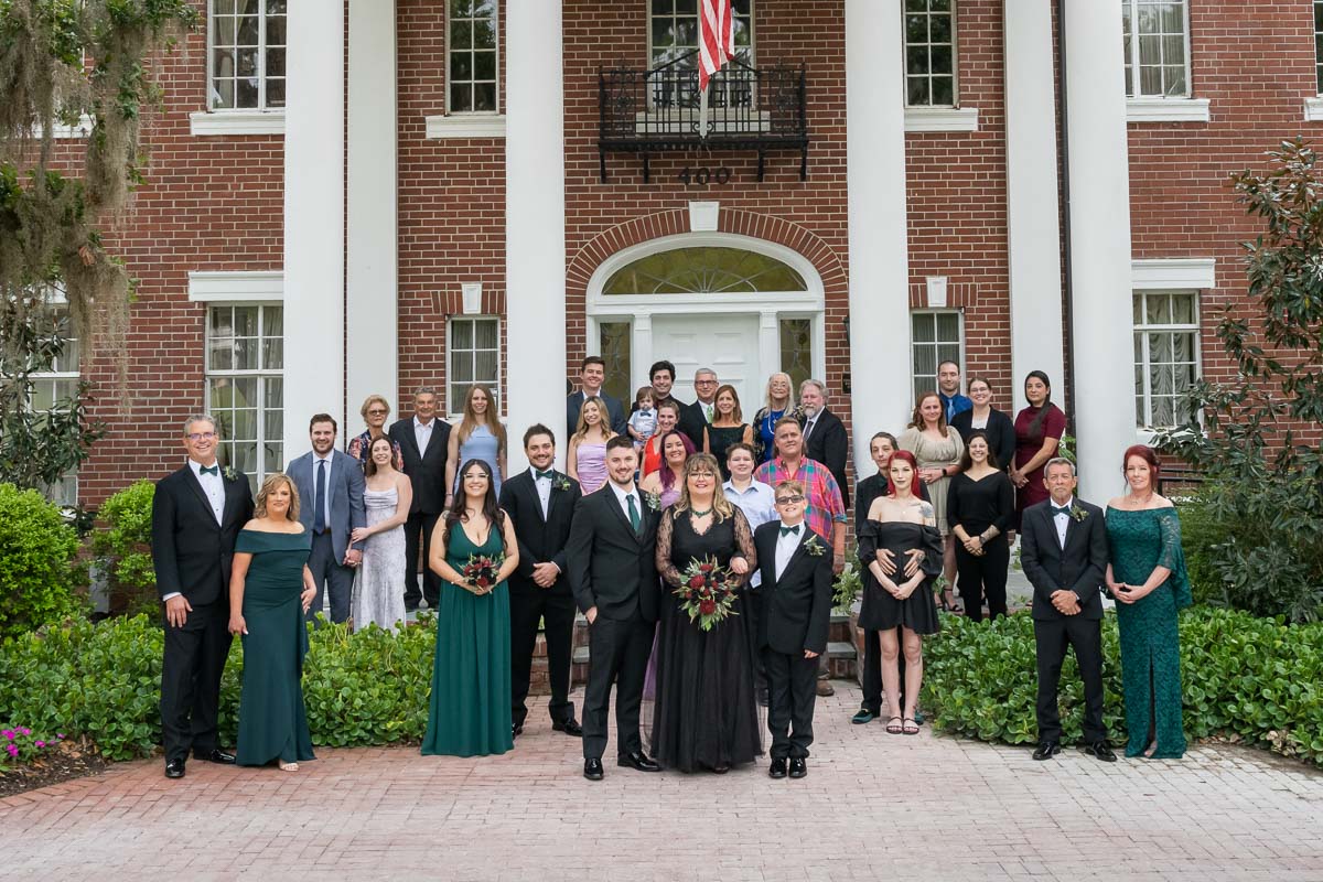 large wedding portrait with all the guests during a wedding at Bay Preserve at Osprey