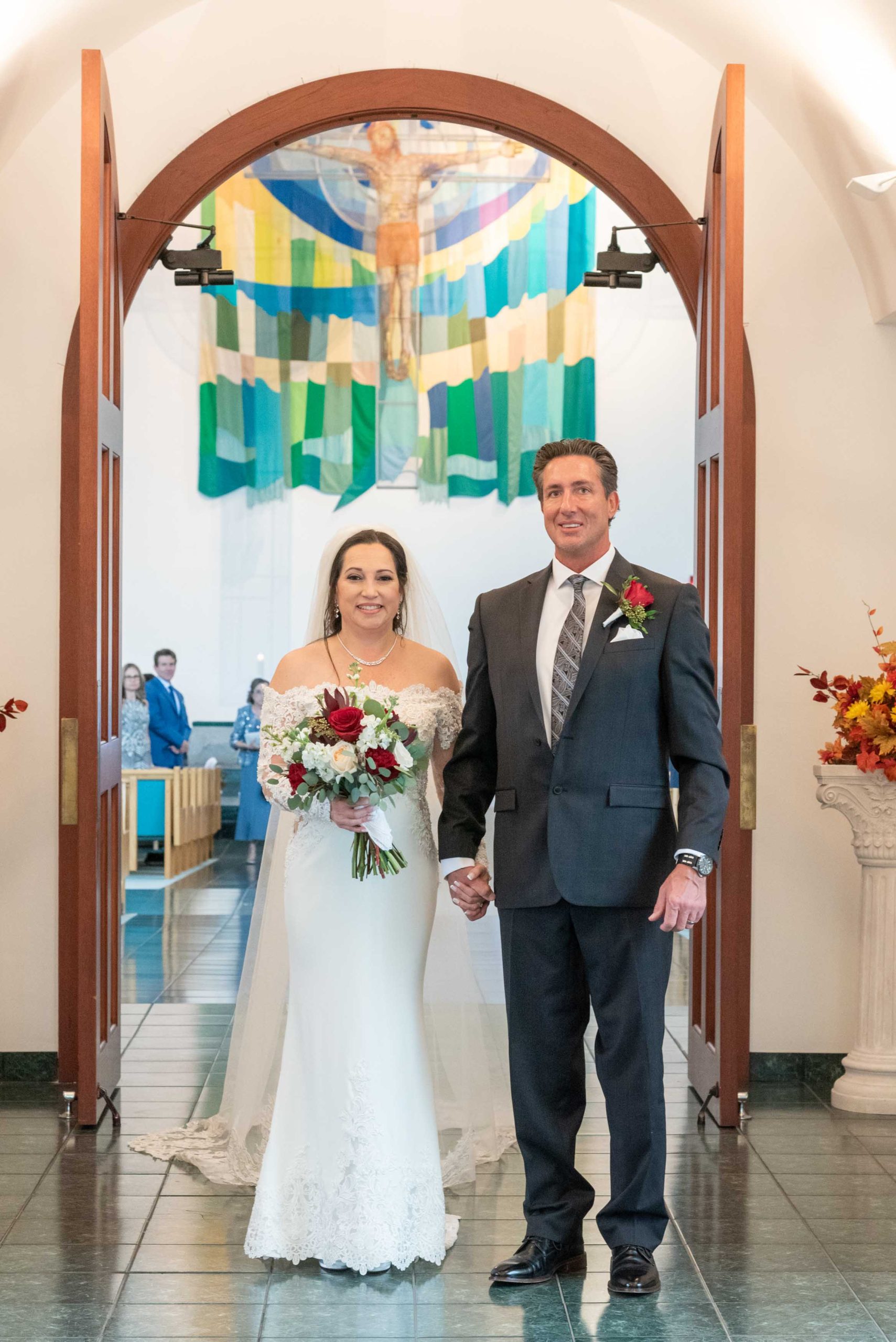 bride and groom exiting the church