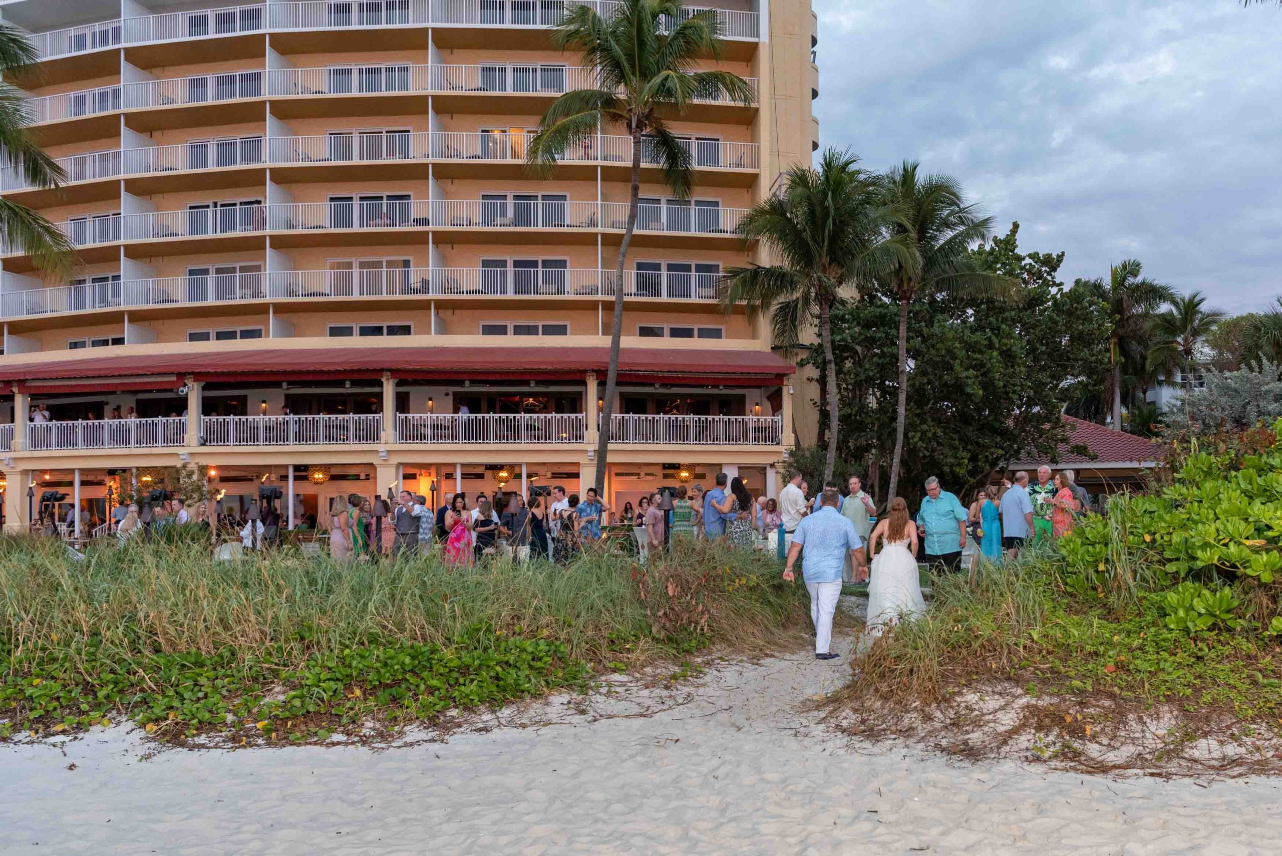 wedding reception on outside lawn at LaPlaya Beach Resort