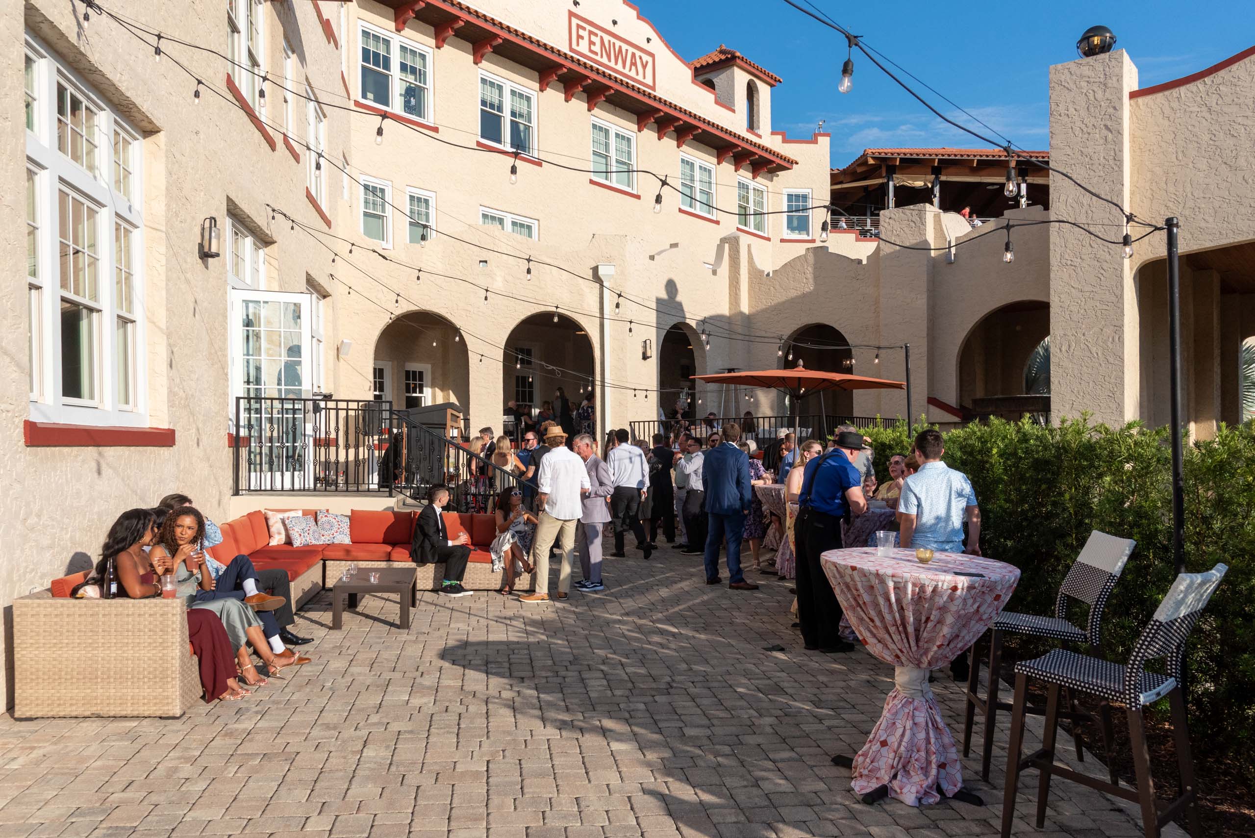 courtyard during cocktail hour at Fenway Hotel Dunedin