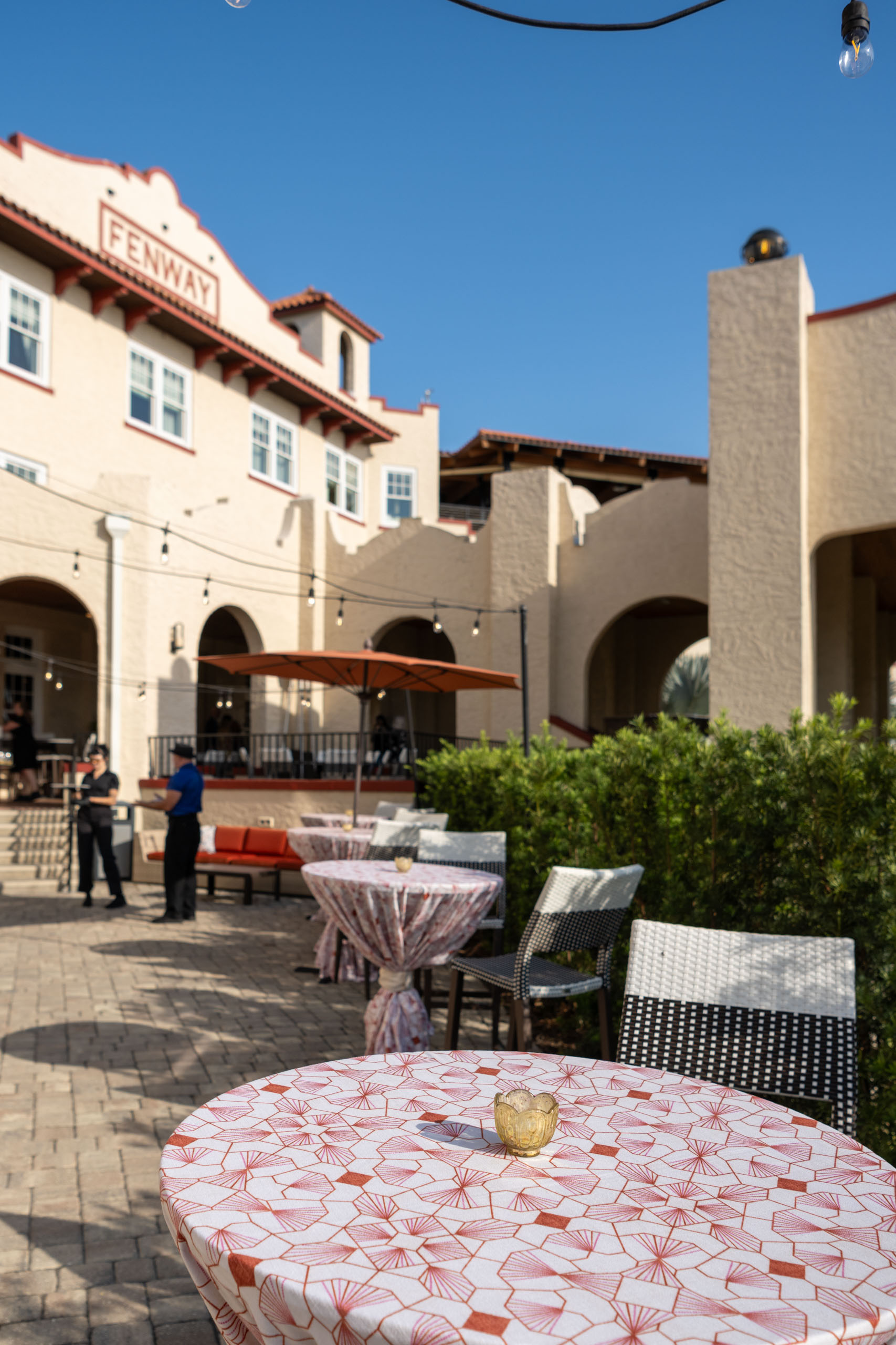 courtyard before Coastal Florida wedding at Fenway Hotel Dunedin