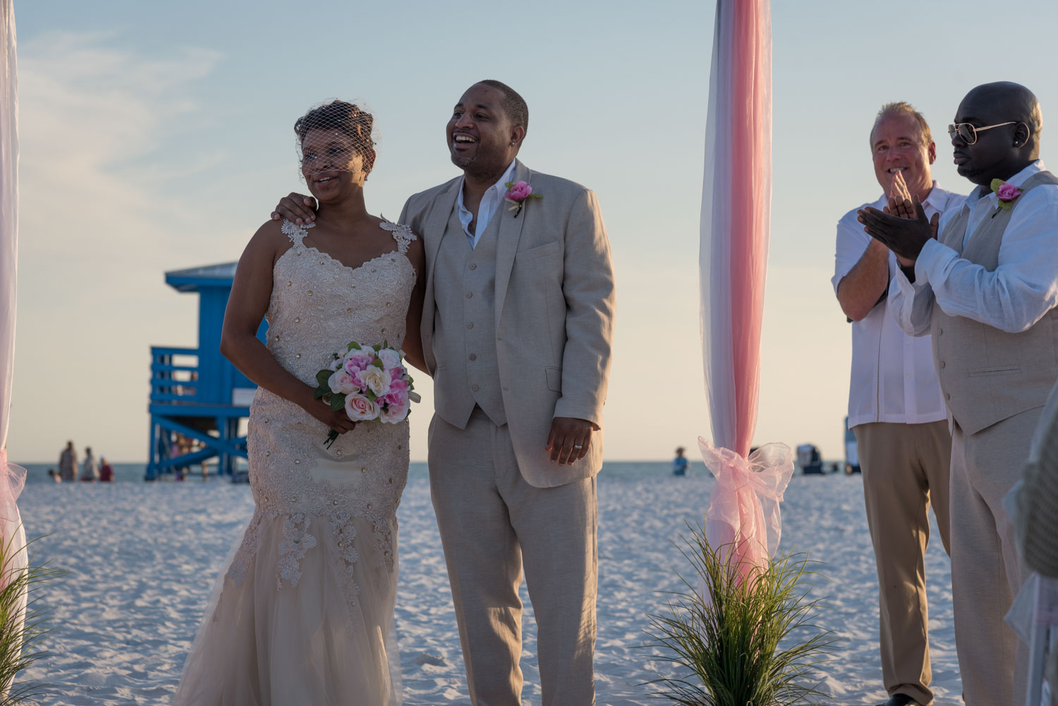 bride and groom turn to face guests