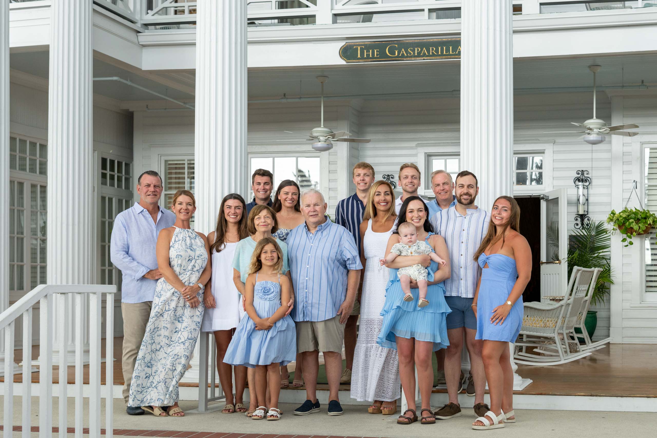 large family on the steps of the Gasparilla Inn