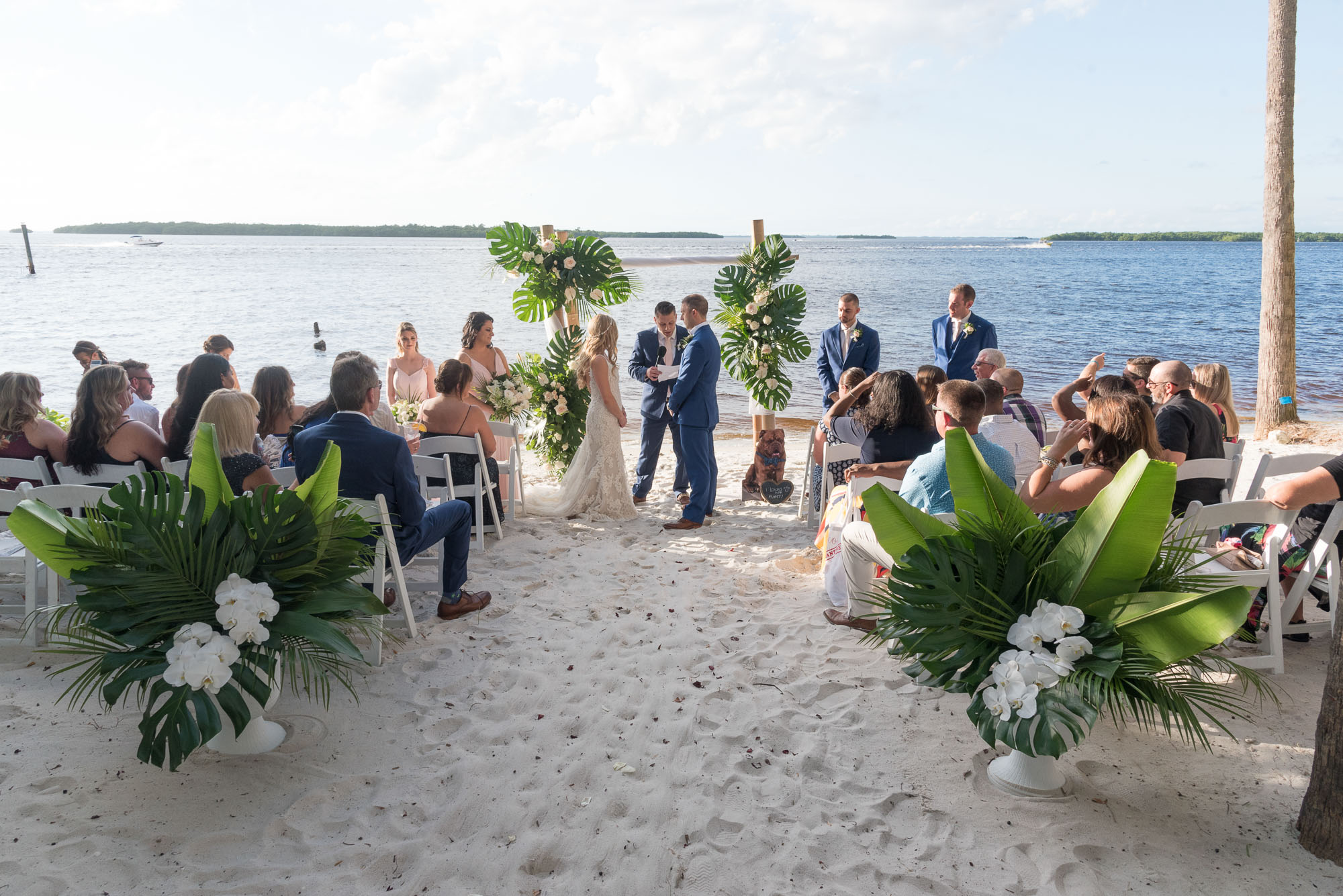 wedding ceremony with bride and groom at altar