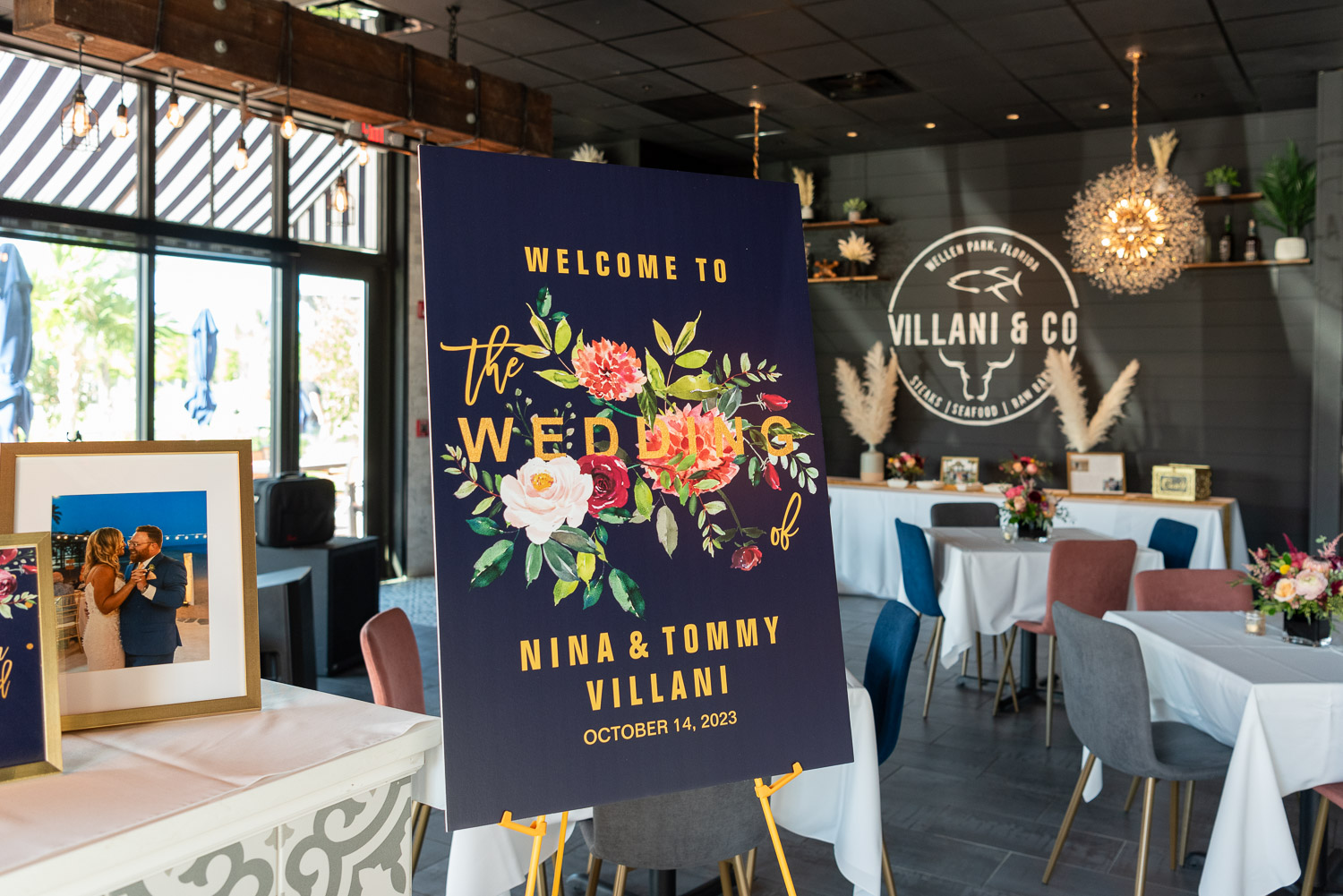 Welcome sign for guests at wedding reception